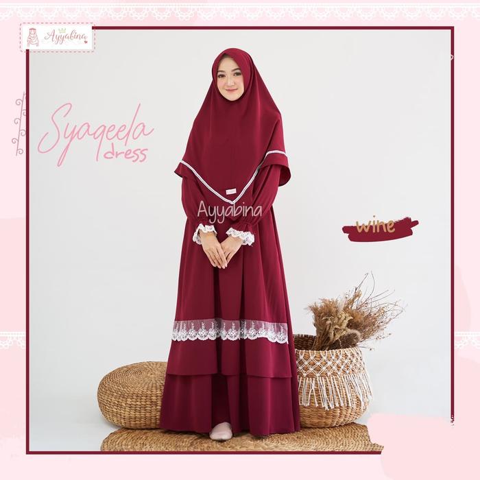 AYYABINA SYAQEELA WINE / MAROON DRESS GAMIS + KHIMAR (SATU SET)