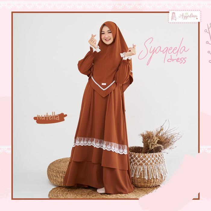 AYYABINA SYAQEELA NUTELLA DRESS GAMIS + KHIMAR (SATU SET)