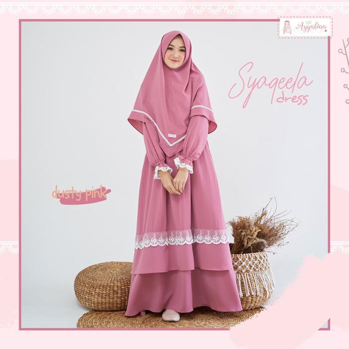 AYYABINA SYAQEELA DUSTY PINK DRESS GAMIS + KHIMAR (SATU SET)