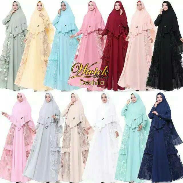 Gamis Pesta Syari Brokat Set Khimar Wwiek Ori. Dress Gaun Pengantin