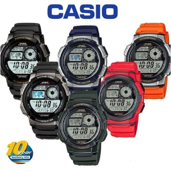 Casio Illuminator AE-1000W Jam Tangan Digital World Time Resin Strap