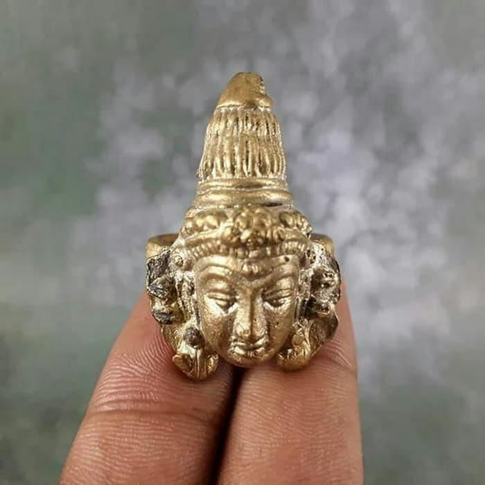 cincin kuningan motif kepala budha antik