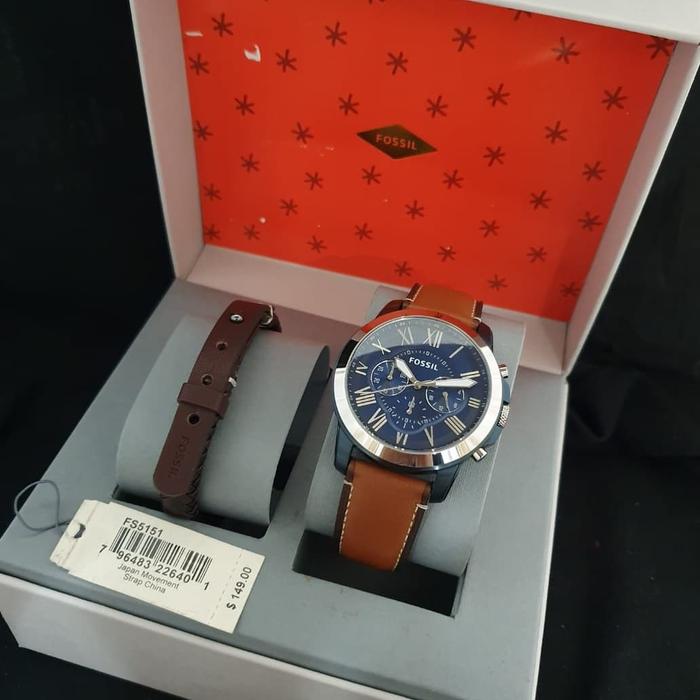 Jam Pria Merek Fossil FS 5151 & FS5151 Fullset Gelang 4.4cm Original