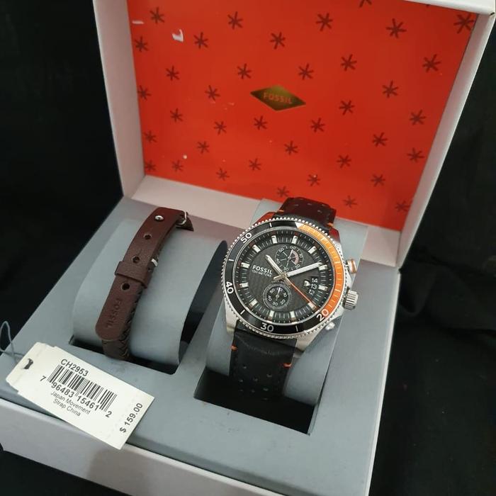 Jam Pria Merek Fossil CH 2953 & CH2953 Fullset Gelang 4.4cm Original