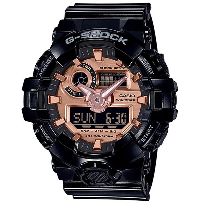 JAM TANGAN PRIA CASIO G-SHOCK ORIGINAL BLACK AND ROSE GOLD ANALOG DIGITAL HITAM KARET GA-700MMC-1A C