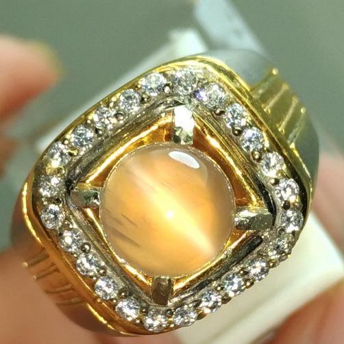 Moonstone Cat Eye Biduri Bulan mata kucing Putih Bening Asli