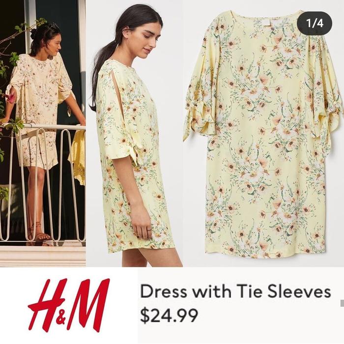 Dress H&M Tie Sleeves Floral Yellow