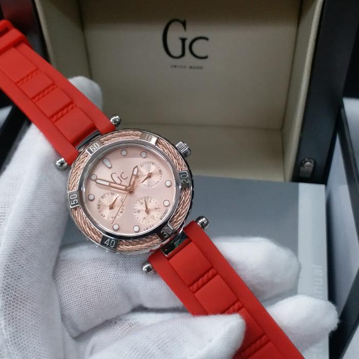 Jam Wanita Guess Collection GC Y41003L1-04 Cable Red Rubber Ori BM