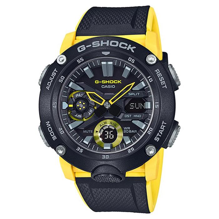 JAM TANGAN PRIA CASIO G-SHOCK ORIGINAL CARBON CORE GUARD ANALOG DIGITAL HITAM KUNING KARET GA-2000-1