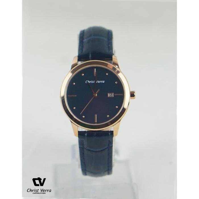 JAM TANGAN CHRIST VERRA CV 71626L-25 WANITA ROSEGOLD BLUE LEATHER ORI