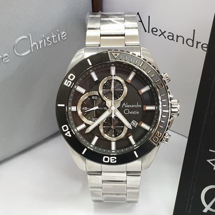Jam Tangan Alexandre Christie Men Male AC 6453 Silver Black Original