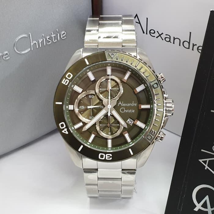 Jam Tangan Alexandre Christie Men Male AC 6453 Silver Green Original
