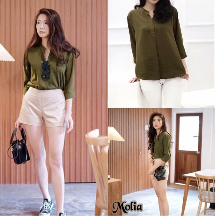 blouse molia top army moscrepe