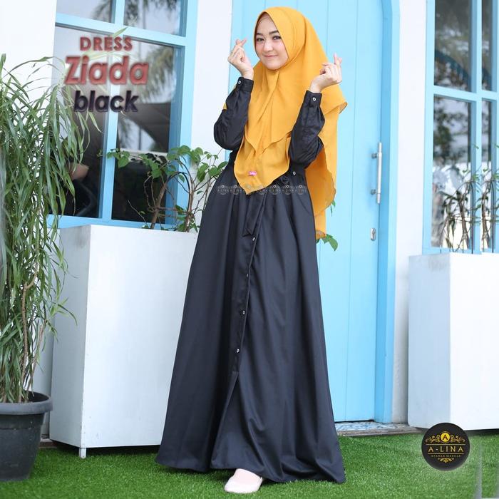 A-Lina Ziada Dress Only Black Hitam Gamis Polos Toyobo Fodu Adem