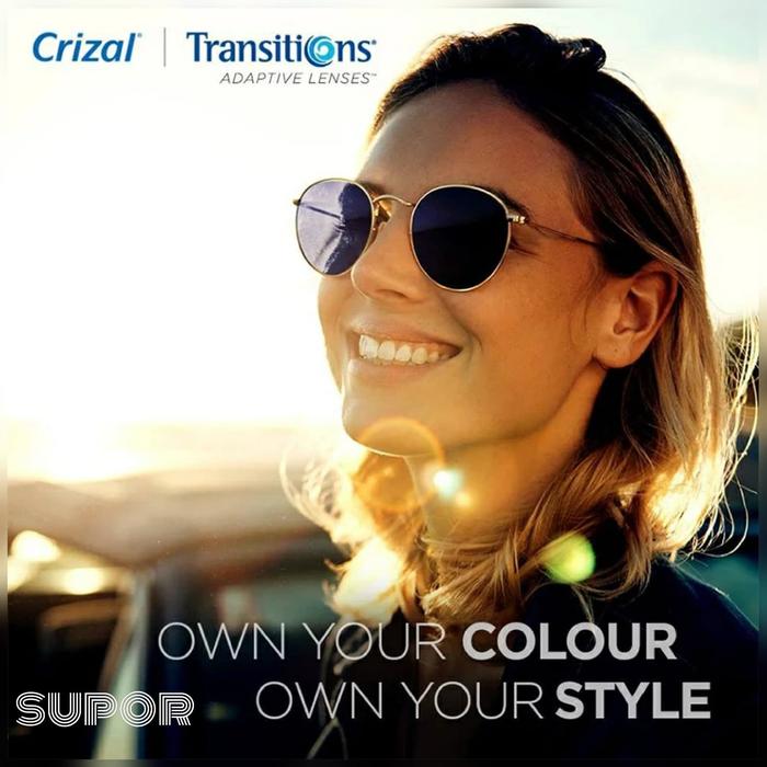 Lensa kacamata Pria Essilor orma Transitions T7 Crizal Sapphire UV 360