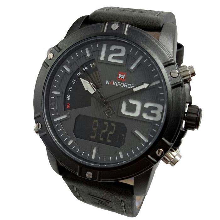 Naviforce 9095 Jam Tangan Kasual Pria Anti Air Murah - Dual Time