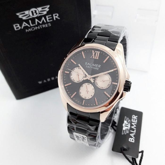 Balmer Jam Tangan Formal Wanita Murah 7968 Black Gold - All Stainless