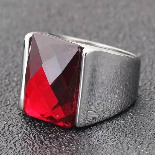 Cincin Pria Batu Red Ruby Titanium 316L