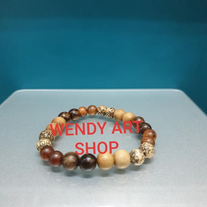 Gelang Butiran Gaharu Buaya, Cendana, Biji Rotan, Agathis