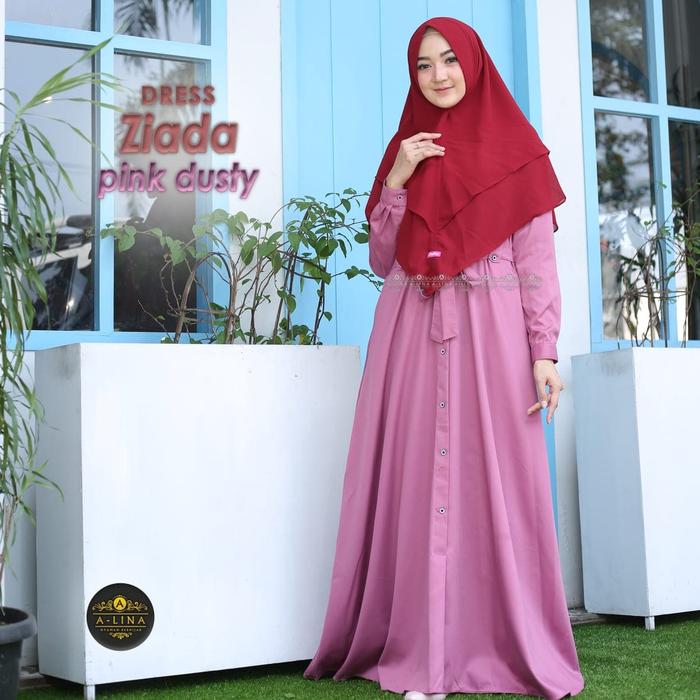 A-Lina Ziada Dress Only PINK DUSTY Gamis Polos Toyobo Fodu Adem