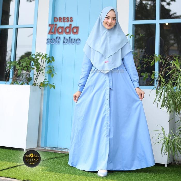 A-Lina Ziada Dress Only SOFT BLUE Gamis Polos Toyobo Fodu Adem