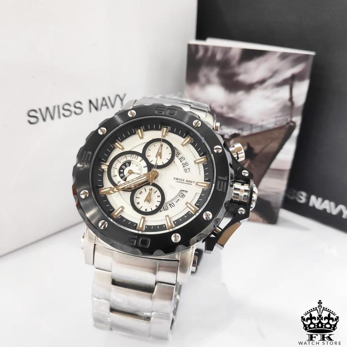 Jam Tangan Swiss Navy 8932 Silver Black Chronograph Aktif ORIGINAL