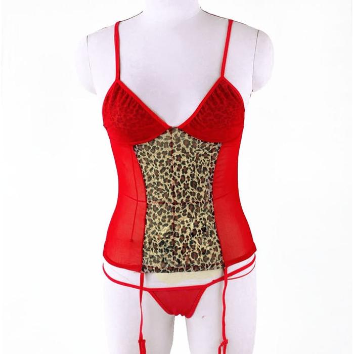 Lingerie Daster Seksi Baju Tidur Sexy Garter Leopard Merah 2295