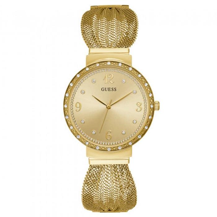 JAM TANGAN WANITA RANTAI STAINLEES STEEL GOLD GUESS CHIFFON W1083L2