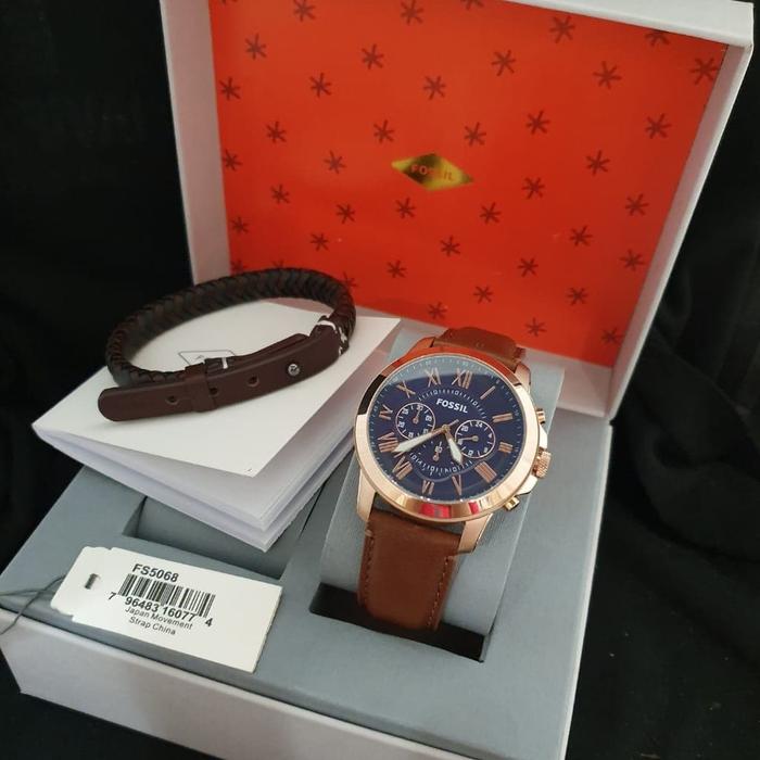Jam Tangan Pria Merek Fossil FS 5068 Fullset Gelang Original 4.4cm