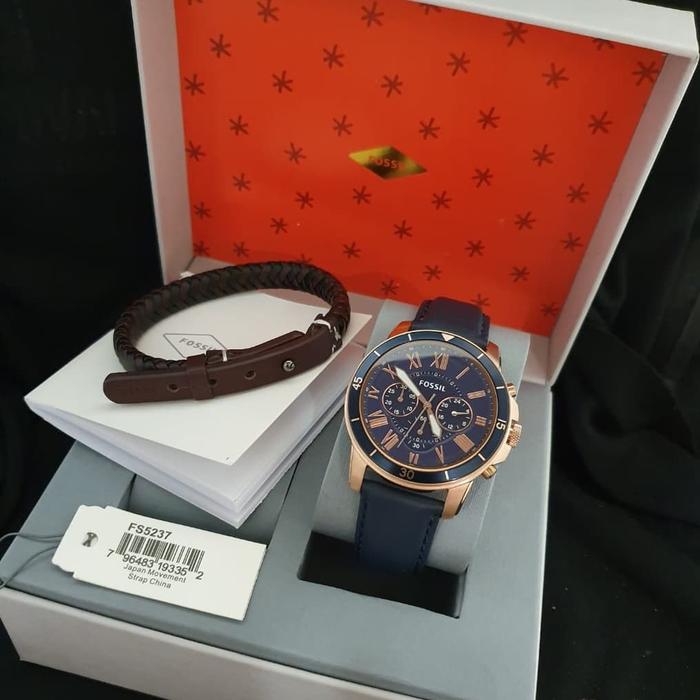 Jam Tangan Pria Merek Fossil FS 5237 Fullset Gelang Original 4.4cm
