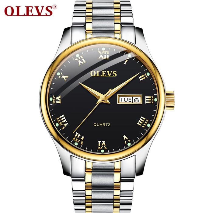OLVES Jam tangan pria Gaya Bisnis Kasual Bahan Kulit Tahan Air Asli
