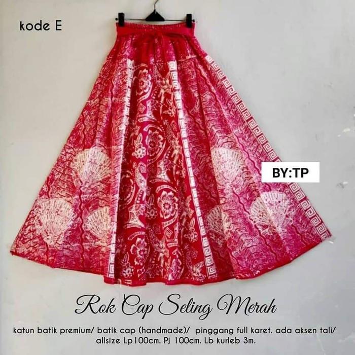 Rok batik cap seling merah-Rok payung wanita