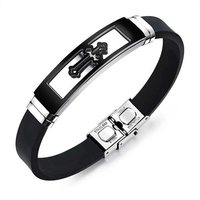 Gelang pria silang Asli silikon Titanium Steel panjang Perhiasan pria