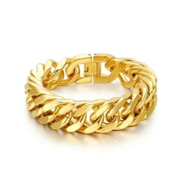GELANG PRIA RANTAI EMAS TITANIUM GOLD BESAR LEBAR