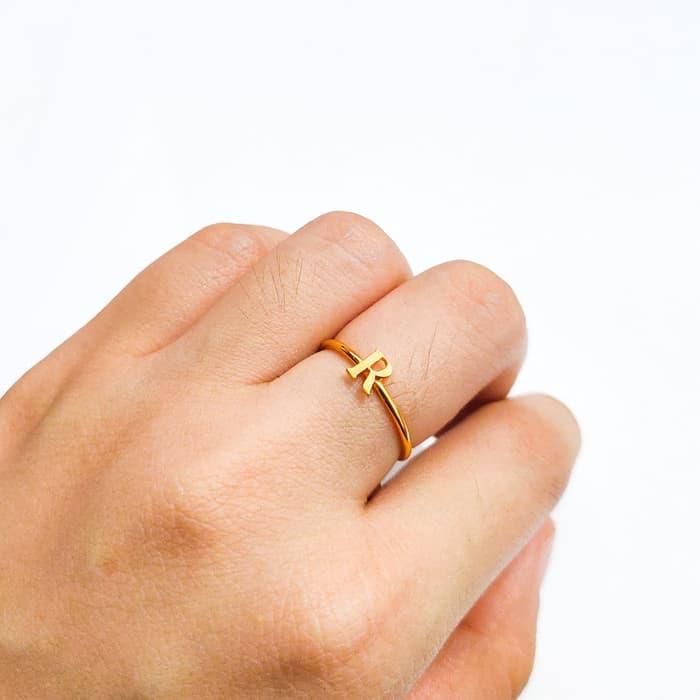 Terlaris Hadiah Pacar Cincin Huruf R Emas Asli Elegan