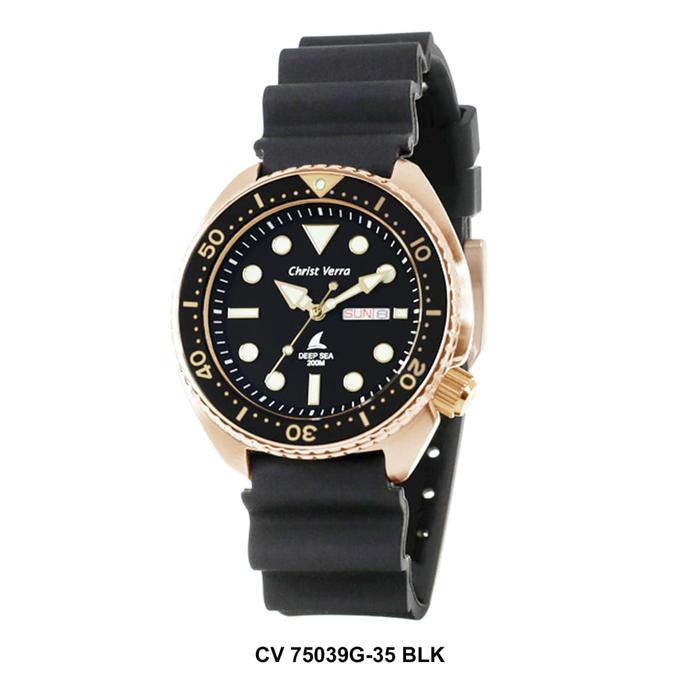 JAM TANGAN CHRIST VERRA CV 75039G-35 PRIA ROSEGOLD BLACK RUBBER ORI