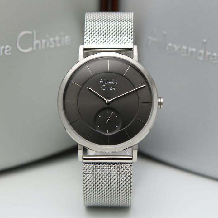 Jam Tangan Pria Alexandre Christie AC 8586 Silver Black Original