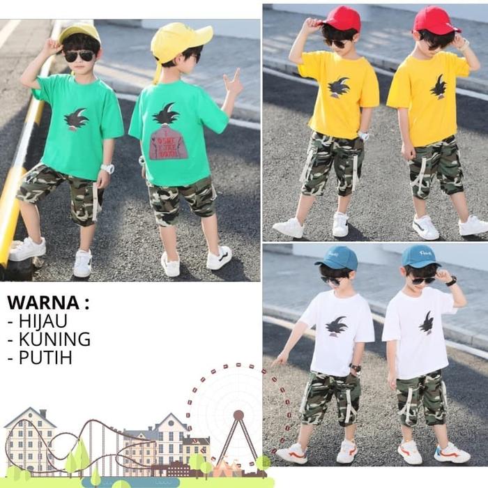 SETELAN BAJU KAOS ANAK LAKI DRAGON BALL CELANA ARMY ANAK COWOK KEREN