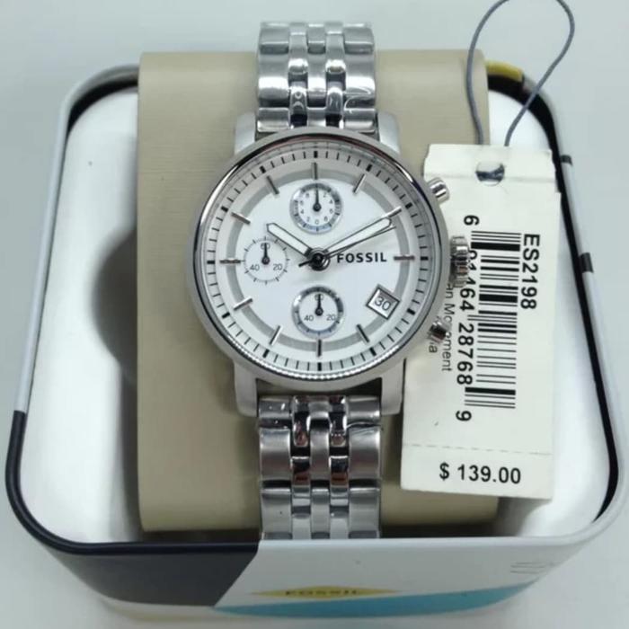 Jam Wanita Fossil ES2198 & ES 2198 Silver 38mm Original Fullset