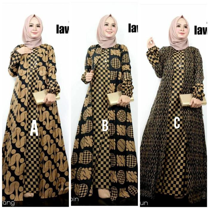 GAMIS CARDI BATIK LAWASAN COKLAT MOTIF TENUN KOIN PARANG