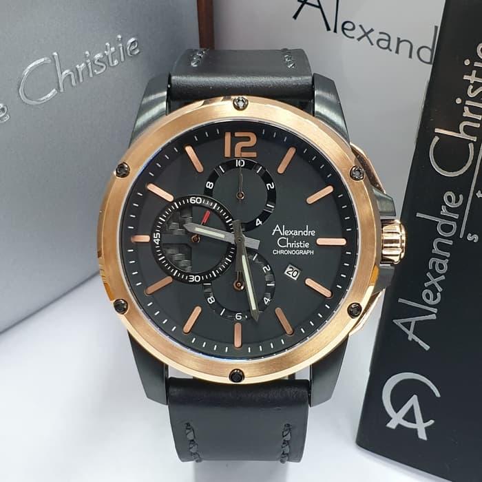 Jam Tangan Pria Alexandre Christie AC 6486 Black Rosegold Original