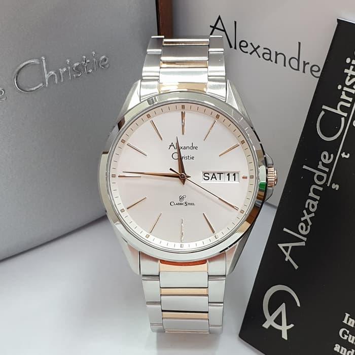 Jam Tangan Pria Alexandre Christie AC 8592 Silver Rosegold Original