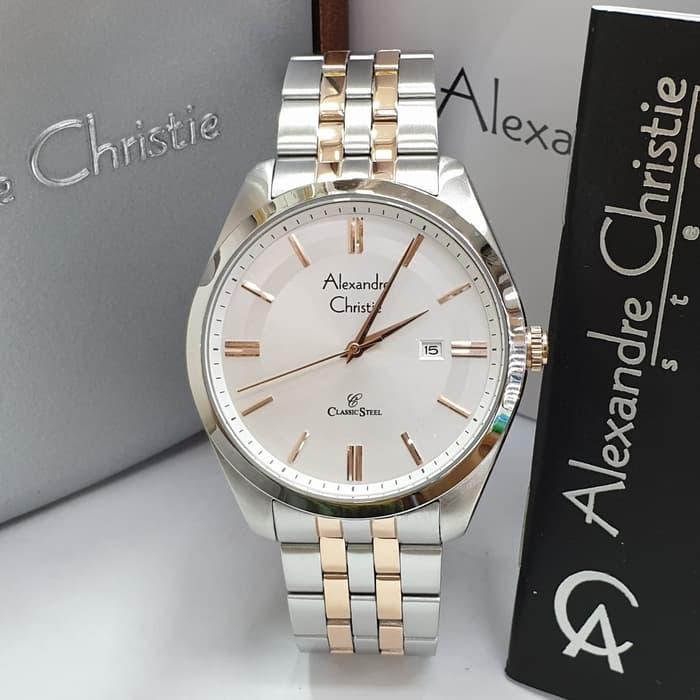 Jam Tangan Pria Alexandre Christie AC 8595 Silver Rosegold Original