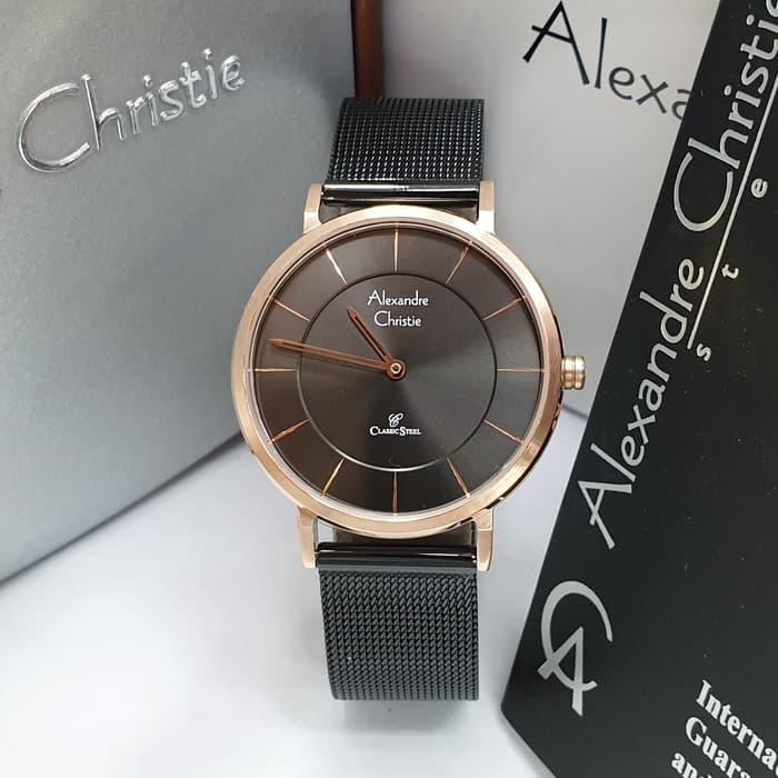 Jam Tangan Wanita Alexandre Christie AC 8586 Black Rosegold Original