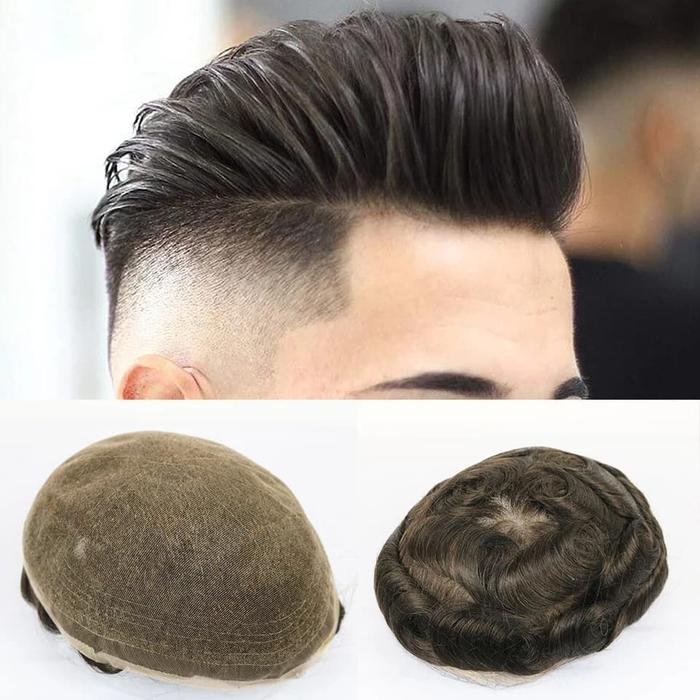 Wig Toupee hair replacement pria laki laki rambut palsu asli