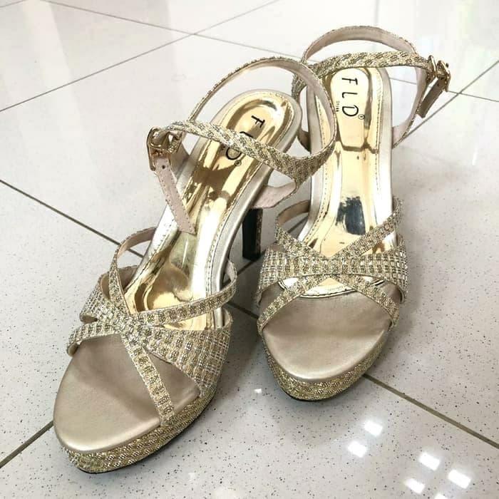 Sepatu pesta heels party gold blink fladeo preloved