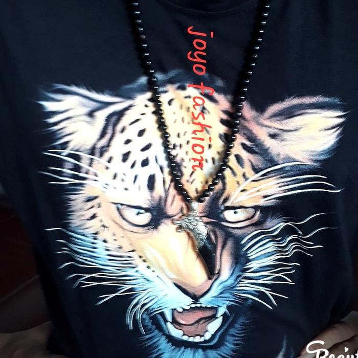 kalung tasbih akar bahar hitam liontin macan kumbang