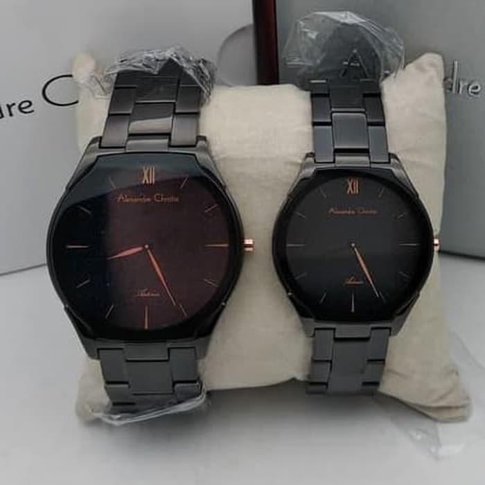 Jam Tangan Couple Alexandre Christie 8602 Original Black List Yellow