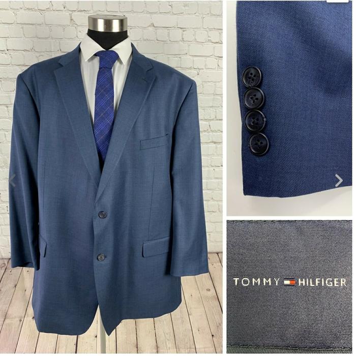 Tommy Hilfiger Mens Pure Wool Blue Big And Tall Suit Jacket Sport Coat