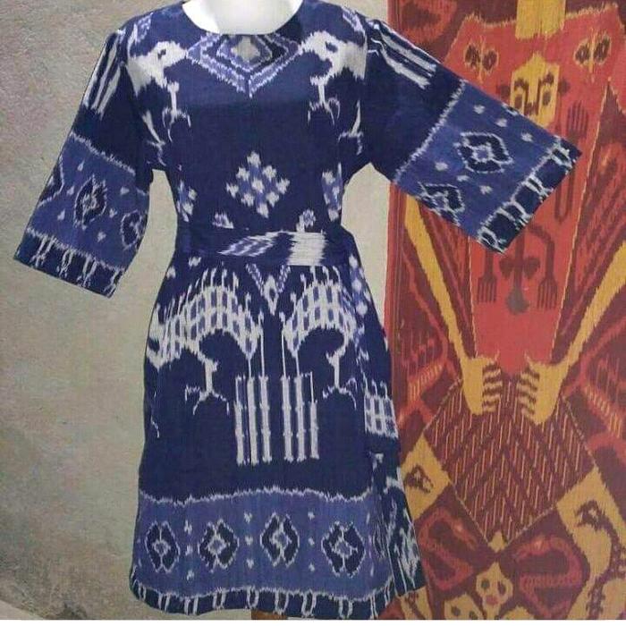 dress tenun ntt biru elektrik